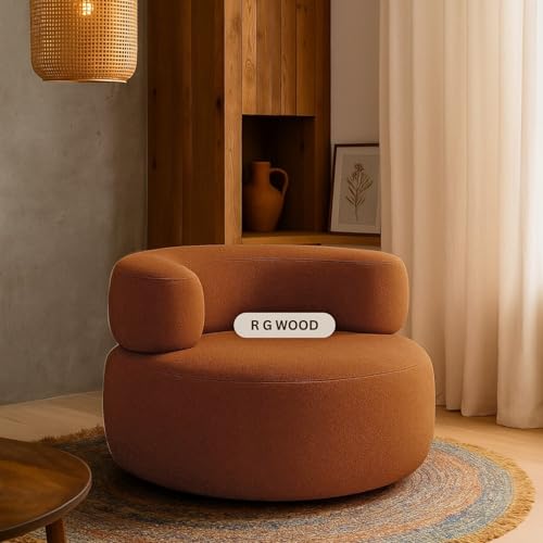 Image of Modern Round Accent Chair, Teal Bookley Fabric, High Density Foam Cushion, Pinewood Frame, Contemporary Style for Living Room Bedroom Office, 36 inchx36 inchx24 (Burnt Orange)