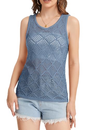 Image of Bosmeer Women's Hollow Sweater Vest Crochet Tank Tops Knit Out Sleeveless Cover Up Summer Boho Top Pullover