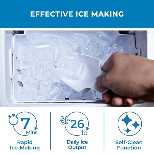Image of Koolatron Countertop Ice Maker Machine with Handle 26lbs in 24Hrs Black | 8 Ice Cubes Ready in 7 Mins, Ice Makers with Basket and Scoop, maquina para hacer hielo Black for Home /Kitchen /Camping