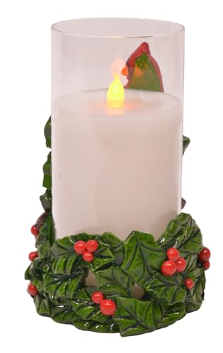 Image of Mark Feldstein & Associates Holiday Flameless Candle Holder Sleeve, with 6 Inch Glass LED Pillar Candle Included (Cardinal Pair)