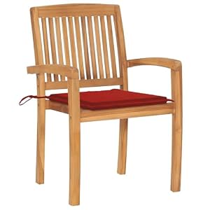 SKM SKM Gartenstühle 2 STK. mit Roten Kissen Massivholz Teak, Weight: 20.34 kg, 3063258