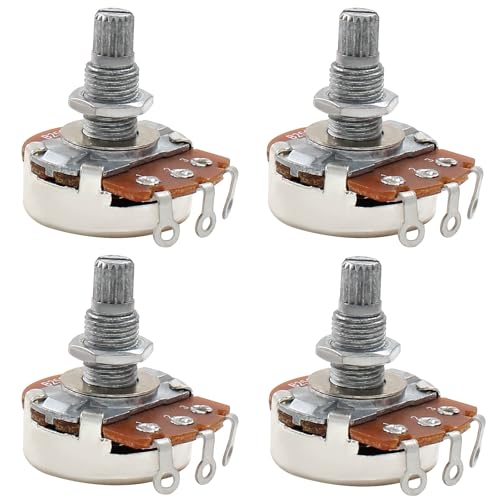 Cionyce 4Pcs guitar potentiometer 250k, Audio Volume Taper Pots for Electric Guitar or Bass Guitar (Long 18mm Shaft A250K B250K)