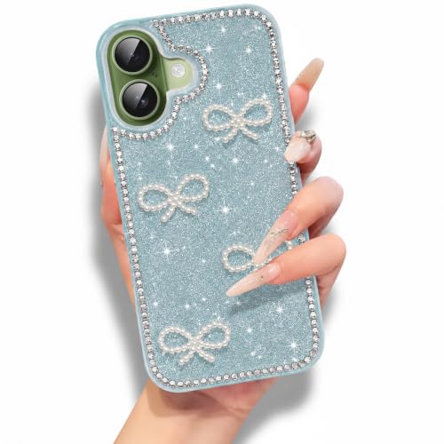 Image of DIZORO Compatible with (iPhone 17 Case)(2025), Luxury Diamond Cute with Bow Glitter Bling Case with Full Camera Protection Shockproof PC+TPU Glossy Shiny Back Cover Case for Girls Women - Pine Green