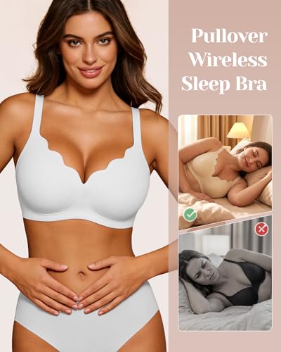 Image of Vinfact Plunge Jelly Bras for Women No Underwire Wireless Lift Full Coverage T Shirt Everyday Sleep Bra