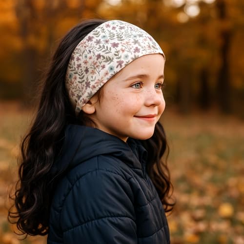 Wollhuhn ÖKO Kinder/Jungen/Mädchen Cooles Elastisches Stirnband/Haarband Bequem Zweilagig Jersey Viele Motive (Blümchen Pastell/Creme)