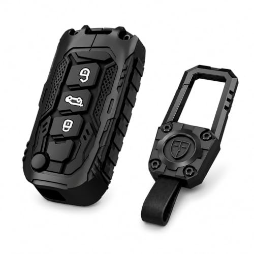 Image of Metal Black Car Key Protective Shockproof Cover /Case and Keychain Compatible with Xuv 700, Scorpio-N, Thar, Thar Roxx, Xuv 3XO,Bolero (3-Button Flip Key)