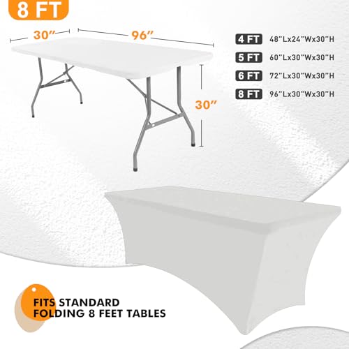 Image of SEPARO Spandex Table Cover 2 Pack 8FT White Fitted Tablecloths,Washable