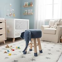 AC Pacific Woodland Elephant Stool for Kids, Animal Themed Wooden Ottoman Chair with Soft Plush Fabric, Sturdy Pine Wood Legs, Ideal for Playrooms, Nurseries or Living Rooms, Navy Blue
