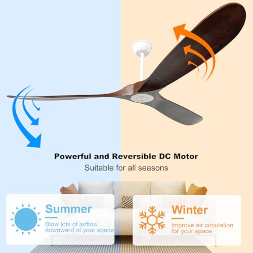 Image of 72'' Outdoor Ceiling Fans without Light,3 Solid Wood Blades with DC Silent and Large Airflow,Modern Ceiling Fan for Bedroom,Living Room,Porch (White+Dark walnut)