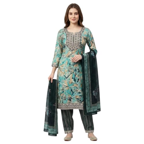 Image of Women's Embroidered Pant with Dupatta Set Ethnic Straight| Traditional Elegant Embroidery Work | Regular Fit | Three-Piece Ethnic Dress Set