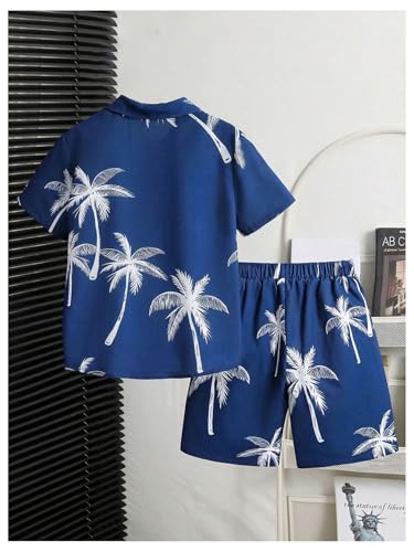 Image of Verdusa Boy's 2 Piece Outfits Summer Hawaiian Vacation Beach Button Down Shirt and Shorts Going Out Sets