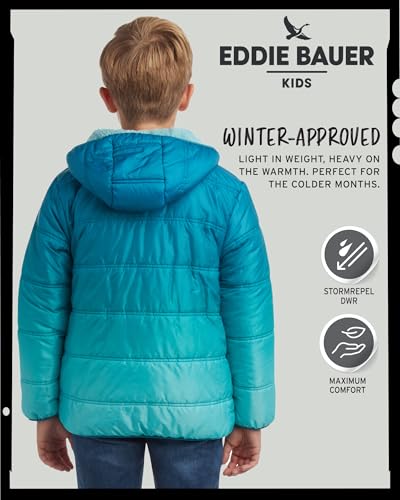 Image of Eddie Bauer Boys' Reversible Jacket - Waterproof Lightweight Fleece Lined Hooded Puffer Coat - Boys Outerwear Jacket (5-20)
