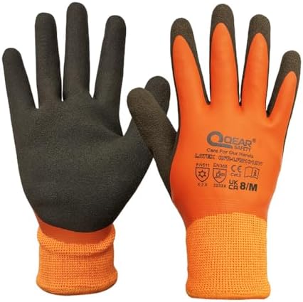 1 Pair Thermal Work Glove, Cold Resistance Glove, Fleece Lining, Fully Latex Rubber Coated For Water Proof, Sandy Soft/Anti-Slip Palm For Grip,9/L…