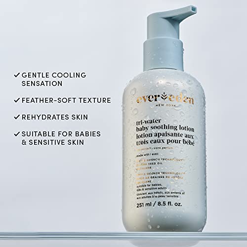 Image of Evereden Tri-Water Baby Lotion, Fragrance-Free, EWG Verified, 8.5 fl oz | Fragrance-Free Baby Lotion, EWG Verified, Lightweight Formula, Clean & Vegan Baby Care for Daily Use, Long-Lasting Moisture