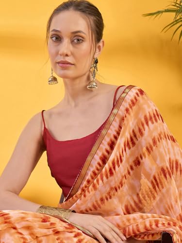 Image of SIRIL Women's Printed Chiffon Saree with Unstitched Blouse Piece