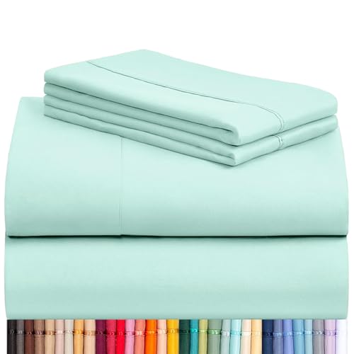 Image of LuxClub 4 PC Sheet Set Bed Sheets Deep Pockets 16 inch Eco Friendly Wrinkle Free Cooling Machine Washable Hotel Bedding Silky Soft - Aquamarine Queen