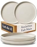 Cosumy Set de 4 Assiettes Plates Ø26 cm – Service Assiette Artisanales Blanches – Vaisselle Élégante pour 4 Personnes – Assiettes Service Table – Set de Vaisselle Durable