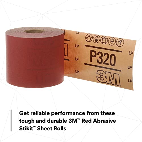 Image of 3M Stikit Red Abrasive Sheet Roll, 01687, No Hole, 2-3 /4 in x 25 yd, 120+ Grade, Automotive Sanding Roll Sandpaper for Coating Removal, Body Repair, Auto Sanding