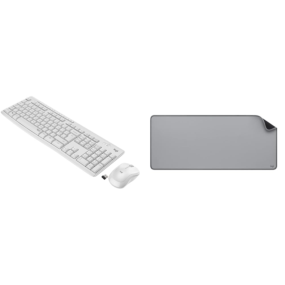 Logitech MK295 Kit Mouse e Tastiera Wireless, Tecnologia Silenttouch, Tastierino Numerico & Desk Mat - Studio Series, Multifunzione, Tappetino per Mouse Esteso
