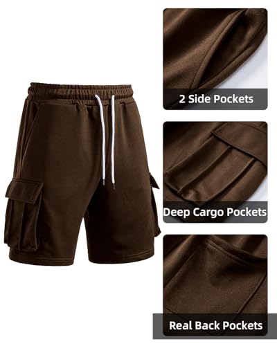 Image of Men's Cargo Sweat Shorts Casual Workout Athletic Jogger Gym SweatShorts