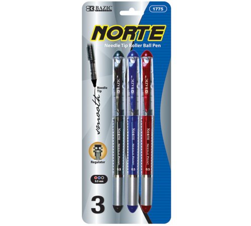 Bolígrafos Rollerball BAZIC Norte 3 pzas colores surtidos