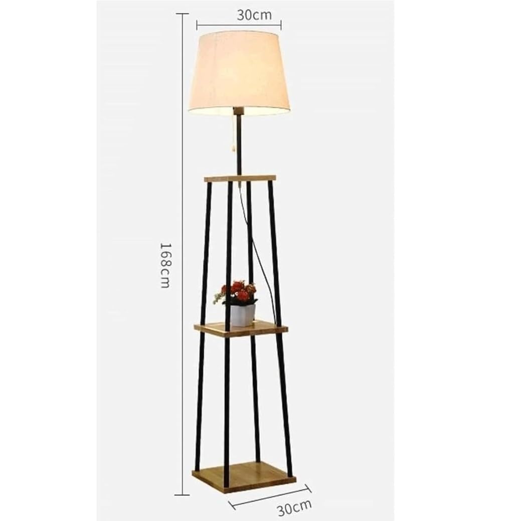 Lampa Stojąca Salon Lampa Podłogowa W Stylu Nordyckim, Abażur Z Tkaniny, Lampa Stojąca Z 2-poziomową Drewnianą Półką, Lampka Do Czytania, Wysokie Lampy Lampa Podłogowa Sypialnia