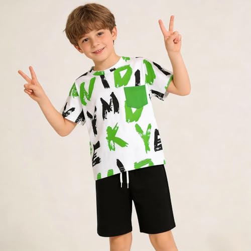 Image of Size 6-12 Years Boys Summer Fall Outfits Set 2PCS Short Sleeve T-Shirt & Shorts Sets Teen Fashion Clothing Sets