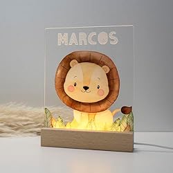 Lampara Bebe Zara Home DEHOME Luz Nocturna Infantil Personalizada Safari - Lámpara de noche con Nombre para Bebé - Luz Quitamiedos Infantil - Regalo Bebé personalizado