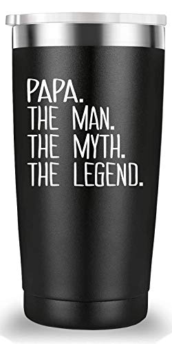 Papa The Man The Myth The Legend Travel Mug Tumbler.Funny Father's Day Birthday Christmas Gifts for Men Papa New Dad Father Daddy from Son Daughter Wife.(20 oz Black)