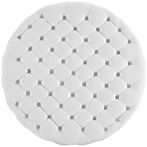 Modway Amour Faux Leather Button-Tufted Round Ottoman In White #TOP3