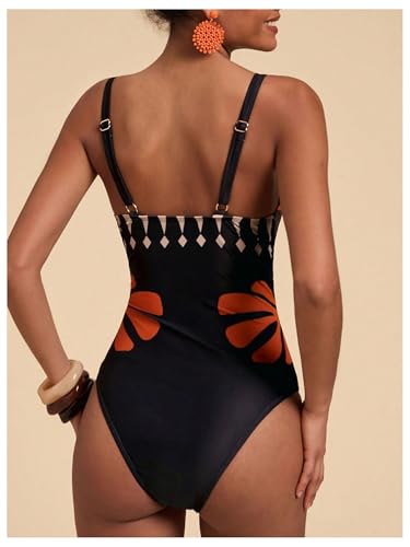 SOLY HUX Women's Printed Cut Out Twist Front One Piece Swimsuit V Neck Spaghetti Strap Bathing Suit Swimwear3
