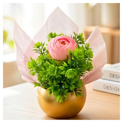 Image of Bombay Greens Gold Metal Pot with Flower Plant | Decorative Indoor Tabletop Flower Pot | Mini Faux Plant for Home & Office Decor | Living Room, Bedroom & Desk Decoration | Gift Item