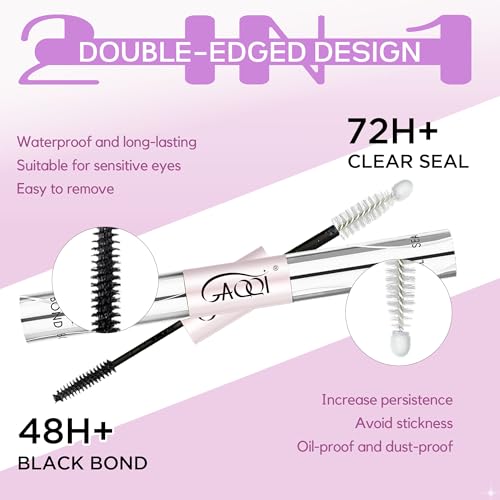 Image of GAQQI Lash Bond and Seal + Remover 3 in 1 Set, 10ml Lash Cluster Glue Waterproof for Eyelash Clusters, 5ml Eyelash Remover Gentle Formula, Strong Hold for 72H+