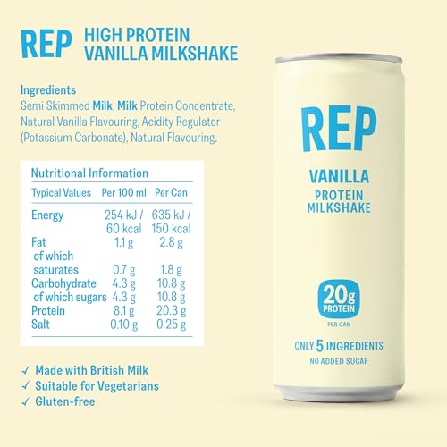 REP Vanilla Protein Shake | Only 5 Ingredients | 20g Protein | No Artificial Sweeteners | No Artificial Flavours | No Added Sugar | Clean Protein Shakes Ready To Drink | 8 x 250ml - Image 3