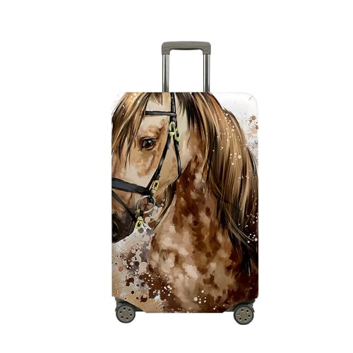 Stampa 3D Elastica Proteggi Valigia Suitcase Luggage Cover Lavabile Coperchio di Protezione Antipolvere Copertura Viaggio Bagagli Coprire cavallo marrone 2XL 30-32 pollici