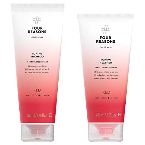 FOUR REASONS Color Mask Red Shampoo & Treatment Bundle & Conditioner Set for Color Protected, Vegan, Cruelty Free Red Hair, 8.5 oz Cover