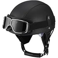 Retro Motorhelm, ECE-Goedgekeurde Helmen Met UV-Vizierbril Motorhelm Vintage Stijl Lederen Halve Helm Voor Scooter Bike Cruiser Chopper Bromfiets E,L