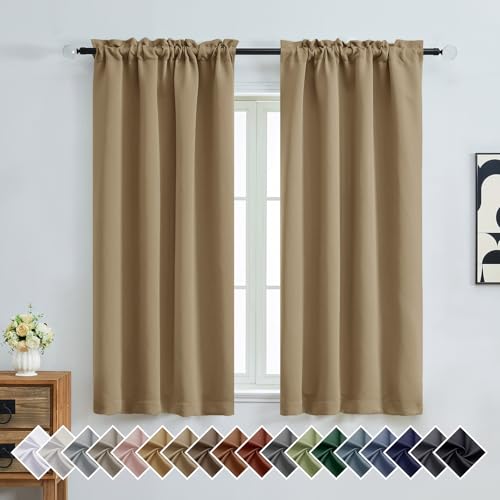 Image of Taupe Blackout Curtains for Bedroom 63 Inch Length 2 Panels, Protect Privacy Thermal Insulated Solid Curtains for Bedroom, Dual Rod Pocket Window Treatment Blackout Drapes, 2x40Wx63L Inches