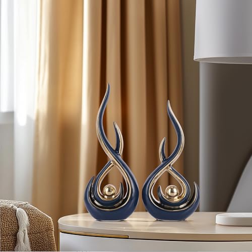 Set de 2 Figuras Abstractas de Cerámica Azul y Dorado miniatura 2