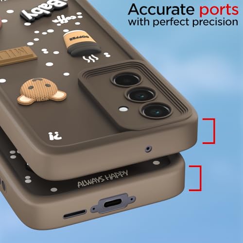 Image of Outlouders Back Cover for Samsung Galaxy A55 5G | Cute Fun Cartoon 3D Bear Silicone | Full Body Protection Bumper Case (Brown)