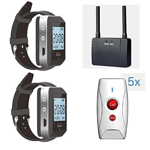 Camarero Juego de llamada: 5 Agua Densidad Botones tsyk200 – 2 + 2 Reloj de pulsera Receptor ZJ de 41E (Negro) + entre Amplificador