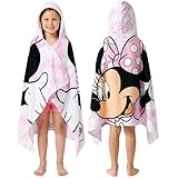 Get Trend Disney Minnie Mouse Toalla Playa con Capucha Toalla Poncho Niño Niña Piscina Playa Poncho Toallas Baño Algodon Absorbente (Minnie Mouse Blanco/Rosa, 3-7 Años)