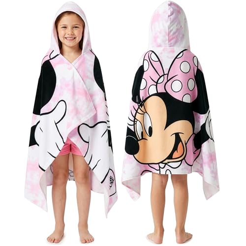 Get Trend Disney Minnie Mouse Serviette de Bain Enfant Peignoir Capuche Douche Poncho de Bain Enfant Absorbant Serviette Piscine Plage (Blanc/Rose Minnie...