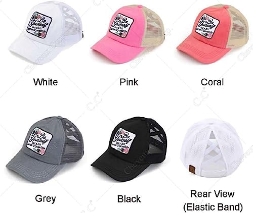 Image of C.C Ponycap Messy High Bun Ponytail Adjustable Mesh Trucker Baseball Cap Hat