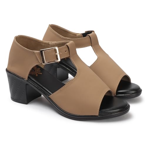 Image of Denill Fancy & Comfortable Brown Heel Sandal with Ankle Strap for women & Girls