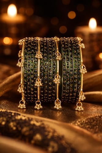 Image of Shining Diva Fashion 16 Pcs Trendy Stylish Glass & Kashmiri Ghungroo Bangles Set for Women & Girls | Traditional Festive Wedding Party Jewellery