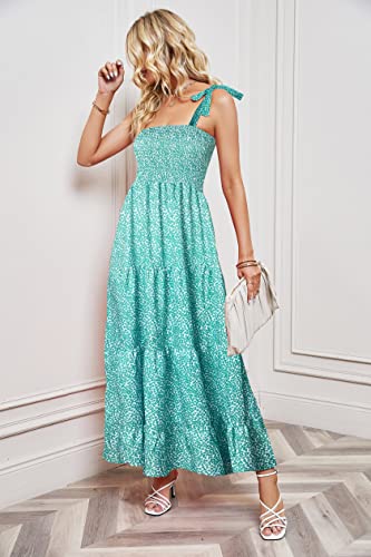 Image of kinstell Women's Summer Boho Spaghetti Strap Square Neck Ruffle Casual Flowy Long Dress Beach Swing Party Maxi Dress