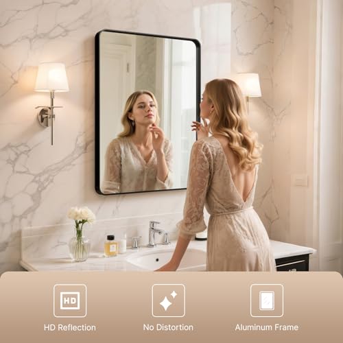 Image of 32 inchx24 inch Bathroom Vanity Mirror for Wall Aluminum Framed Farmhouse Rectangle