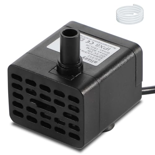 alizzy USB DC 5v 50 GPH (180L/H) 3w Small Water Pump with Tubing and Adjustable Flow for Tabletop Fountain, Aquarium, Fish Tank, Cat Fountain, Birdbath