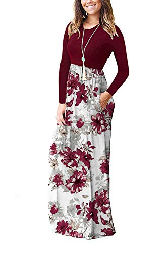 Image of AUSELILY Womens Long Sleeve Maxi Dress Casual Empire Waist with Pockets